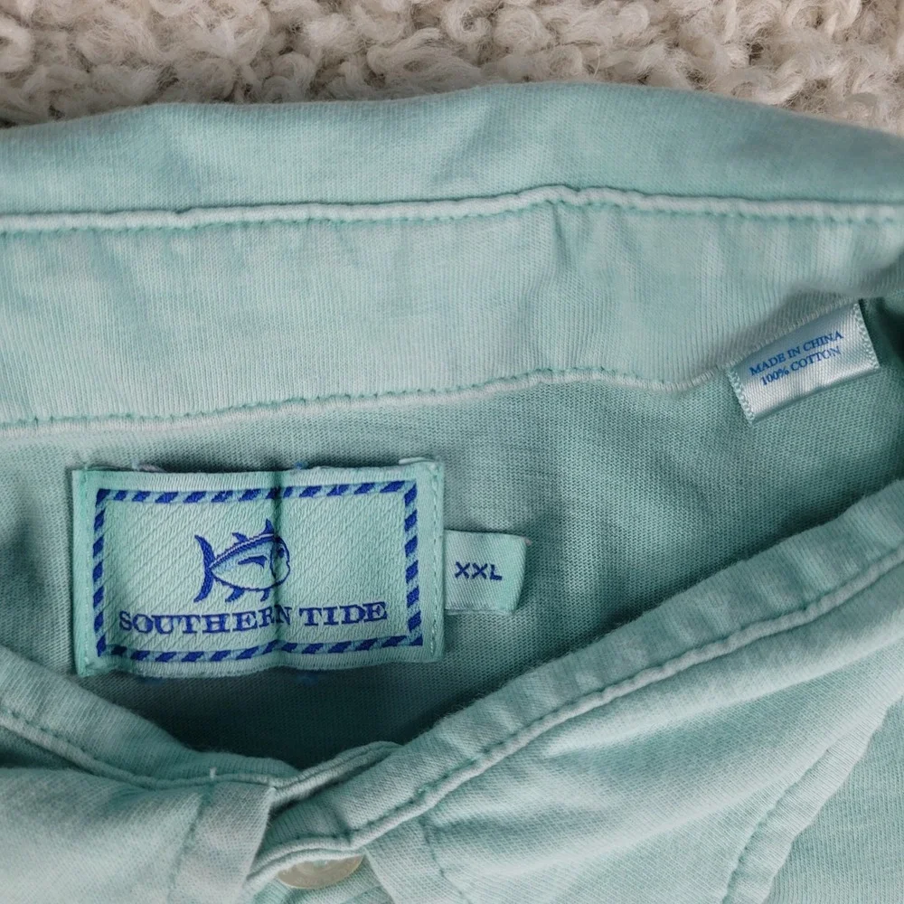 Southern Tide Polo Shirt Mens XXL Blue Green Mint Short Sleeve 100%Cotton Pocket